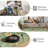 Covaba boho birdsong floral garden rug in sage mist, styled in a room setting, view 3