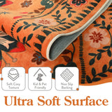 Covaba boho birdsong floral garden rug in amber clay, styled in a room setting, view 2