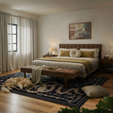 Covaba mystical snake area rug in ink black, styled in a room setting, view 5