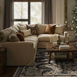 Covaba mystical snake rug in coffee brown, styled in a room setting, view 2