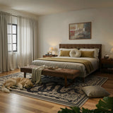 Covaba mystical snake rug in coffee brown, styled in a room setting
