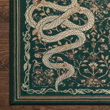 Covaba mystical snake - size deal rug in fern green, styled in a room setting, view 2