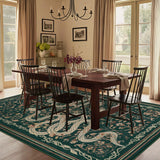 Covaba mystical snake area rug in fern green, styled in a room setting, view 2