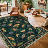 Covaba vintage botanical insect area rug in fern green, styled in a room setting, view 8