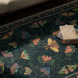 Covaba vintage botanical insect rug in fern green, styled in a room setting, view 2