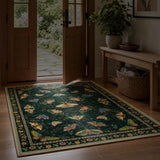 Covaba vintage botanical insect area rug in fern green, styled in a room setting, view 7