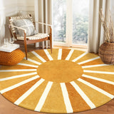 Covaba boho rainbow sunshine round rug in amber clay, styled in a room setting