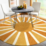 Covaba boho rainbow sunshine round rug in amber clay, styled in a room setting, view 8