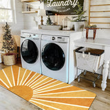 Covaba boho rainbow sunshine runner rug in amber clay, styled in a room setting