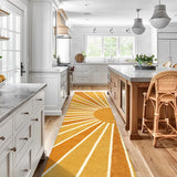 Covaba boho rainbow sunshine runner rug in amber clay, styled in a room setting, view 5