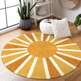 Covaba boho rainbow sunshine round rug in amber clay, styled in a room setting, view 6