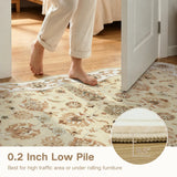 Covaba vintage botanical scalloped rug in warm beige, styled in a room setting, view 4