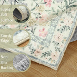 Covaba boho modern parisian garden floral rug in warm beige, styled in a room setting