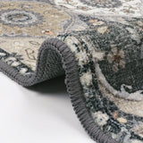 Covaba ultra-thin vintage floral moroccan trellis rug in pearl grey, styled in a room setting