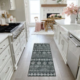 Covaba modern rustic farmhouse moroccan tribal black/white runner rug in soft white, styled in a room setting