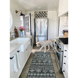 Covaba modern rustic farmhouse moroccan tribal black/white runner rug in soft white, shown flat on a plain ivory backdrop