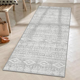 Covaba modern rustic farmhouse moroccan tribal grey/white runner rug in soft white, styled in a room setting, view 3