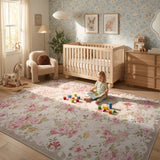 Covaba romantic vintage floral rose garden and area rug in blush clay, styled in a room setting, view 2