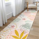 Covaba modern botanical leaf runner rug in blush clay, styled in a room setting, view 4