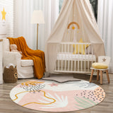 Covaba modern botanical leaf round rug in blush clay, styled in a room setting, view 4