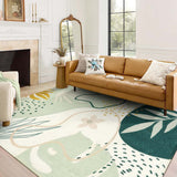 Covaba modern botanical leaf area rug in fern green, styled in a room setting, view 3