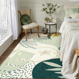 Covaba modern botanical leaf area rug in fern green, styled in a room setting, view 14