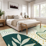 Covaba modern botanical leaf area rug in fern green, styled in a room setting, view 2