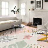 Covaba modern botanical leaf area rug in blush clay, styled in a room setting, view 8