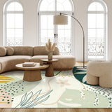 Covaba modern botanical leaf area rug in fern green, styled in a room setting, view 7