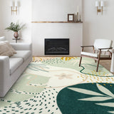 Covaba modern botanical leaf area rug in fern green, styled in a room setting, view 5