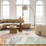 Covaba modern botanical leaf area rug in blush clay, styled in a room setting, view 5