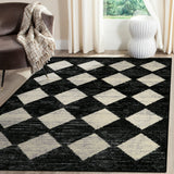 Covaba modern geometric diamond checkered area rug in ink black, styled in a room setting, view 5