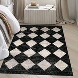 Covaba modern geometric diamond checkered area rug in ink black, styled in a room setting, view 8