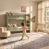 Covaba boho modern parisian garden floral area rug in blush clay, styled in a room setting, view 3