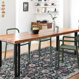 Covaba ultra-thin vintage floral moroccan trellis area rug in ink black, styled in a room setting, view 8