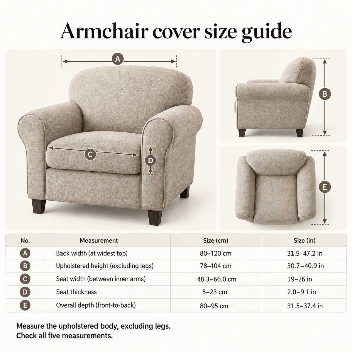 Armchair cover size guide