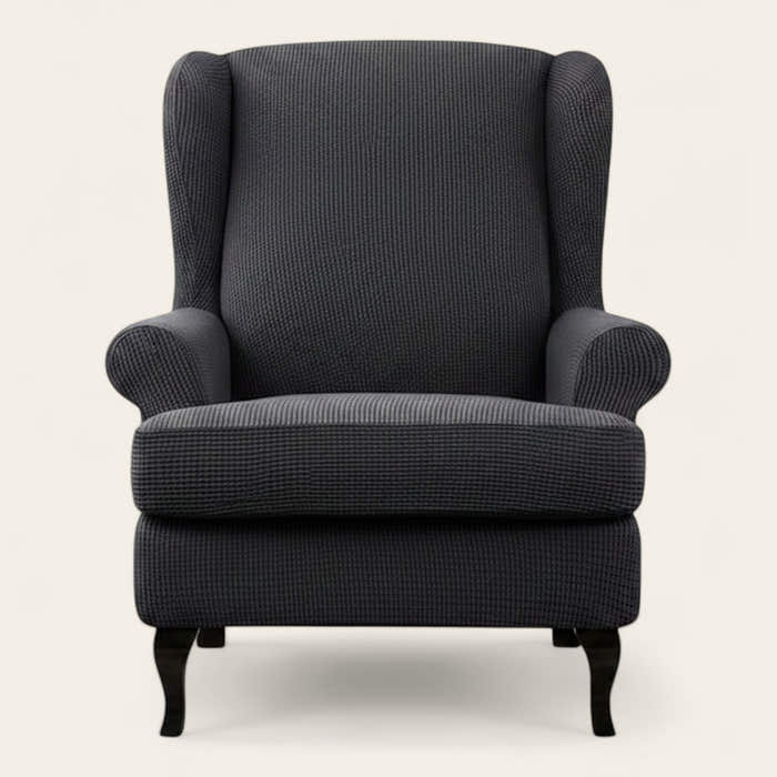 Armchair Cover – Smooth Wingback – Charcoal