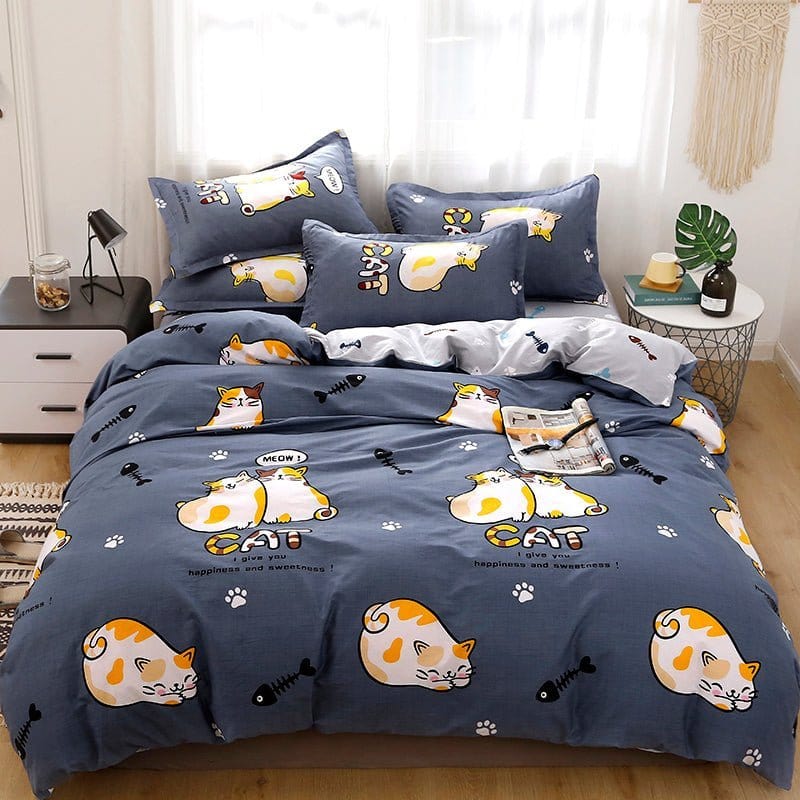 Bedding Set – Cat Print – Midnight Navy