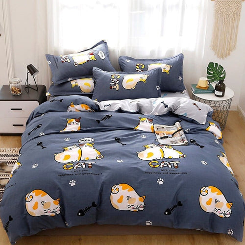 Bedding Set – Cat Print – Midnight Navy