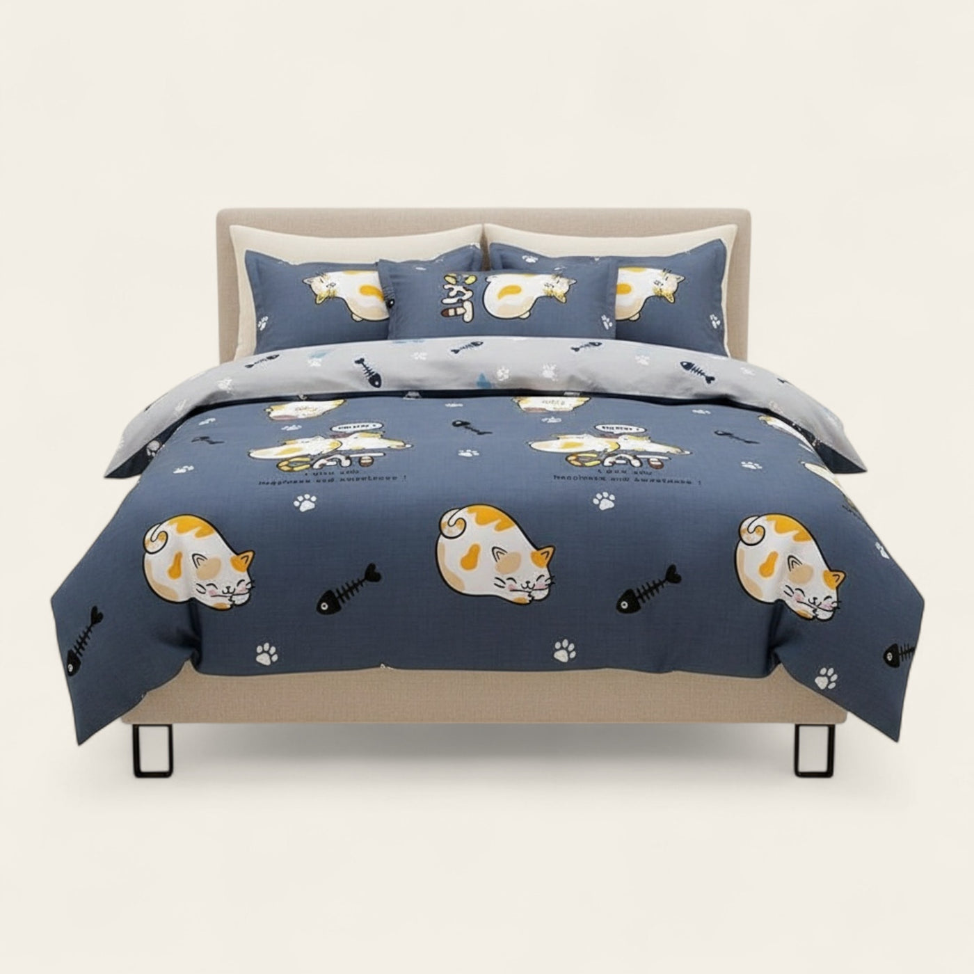 Bedding Set – Cat Print – Midnight Navy