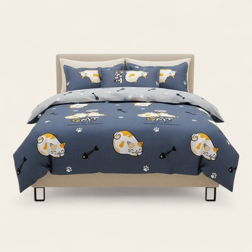 Bedding Set – Cat Print – Midnight Navy