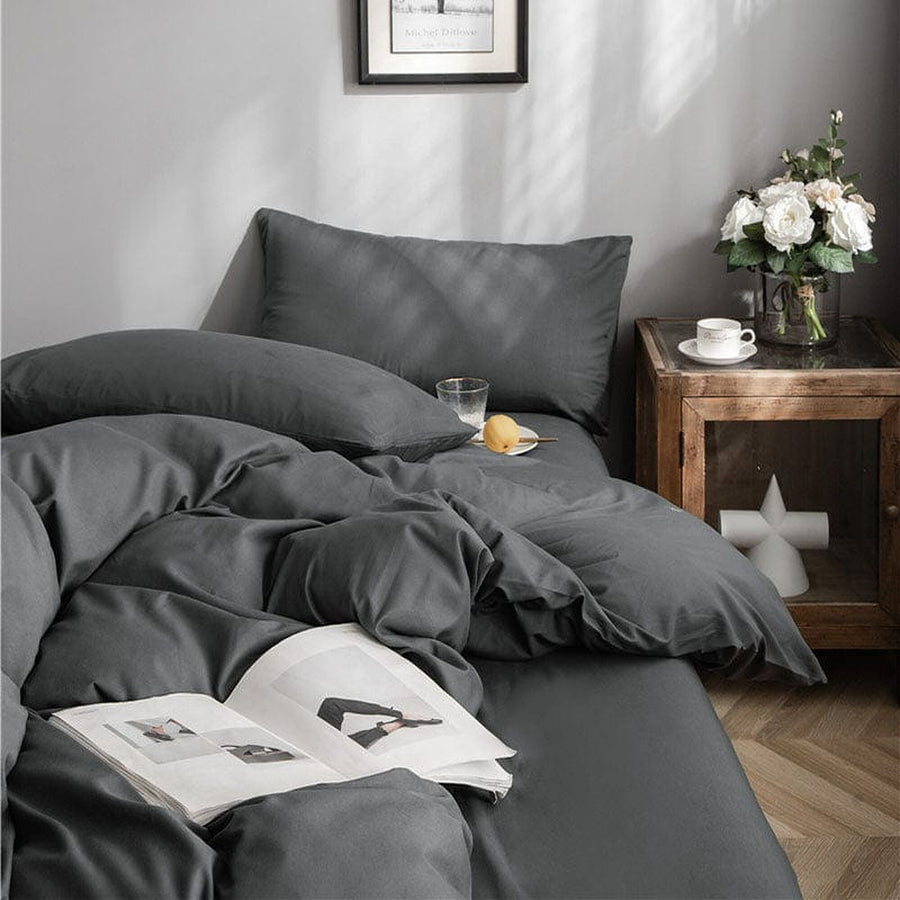Bedding Set – Cotton Plain – Charcoal