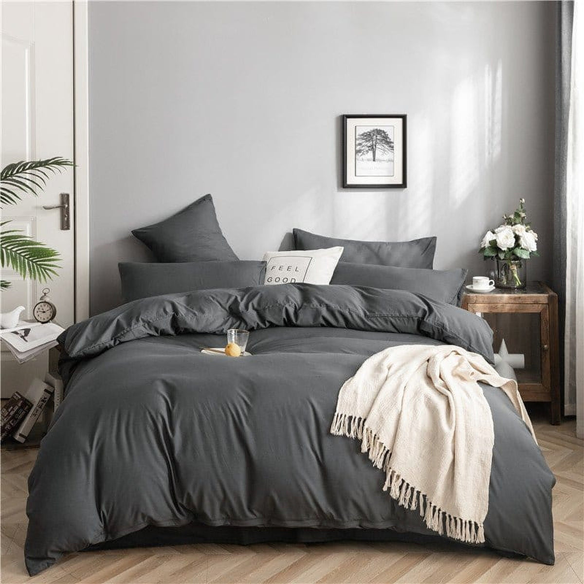 Bedding Set – Cotton Plain – Charcoal