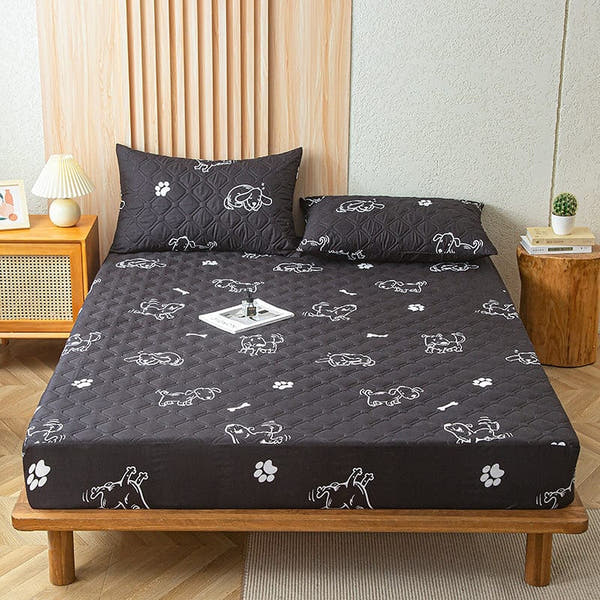 Fitted Sheet – Doggy Print – Ink Black