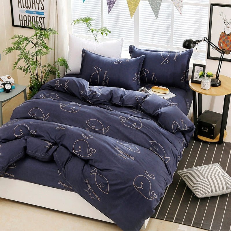 Bedding Set – Whale Print – Midnight Navy