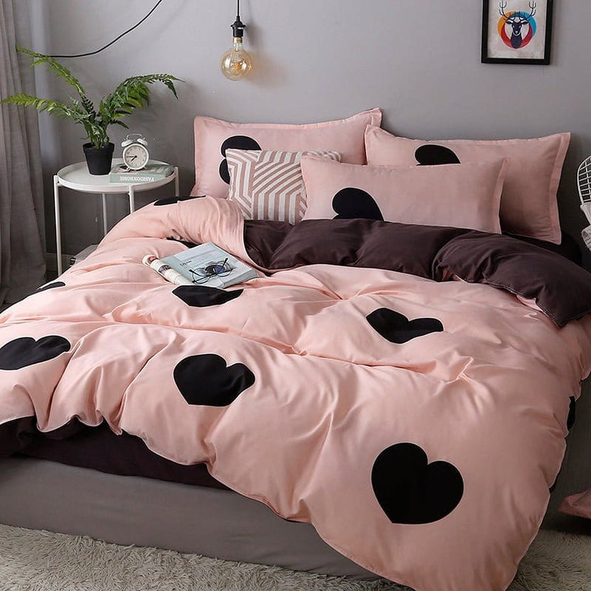 Bedding Set – Heart Print – Soft Blush