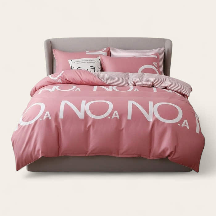 Bedding Set – Letter Print – Soft Blush