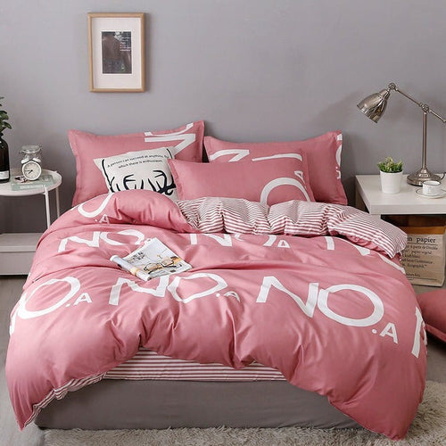 Bedding Set – Letter Print – Soft Blush
