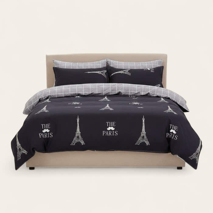 Bedding Set – Paris Eiffel Print – Midnight Navy