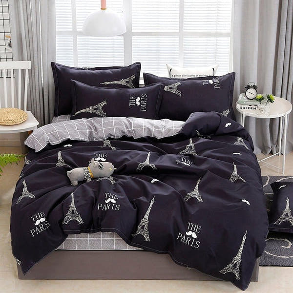 Bedding Set – Paris Eiffel Print – Midnight Navy